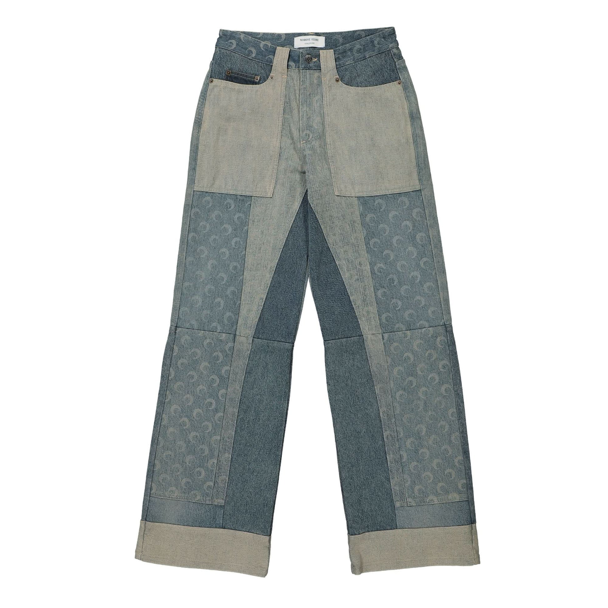Marine Serre Regenerated Denim Wide Leg Pants Grey Detail view 1 | Gate