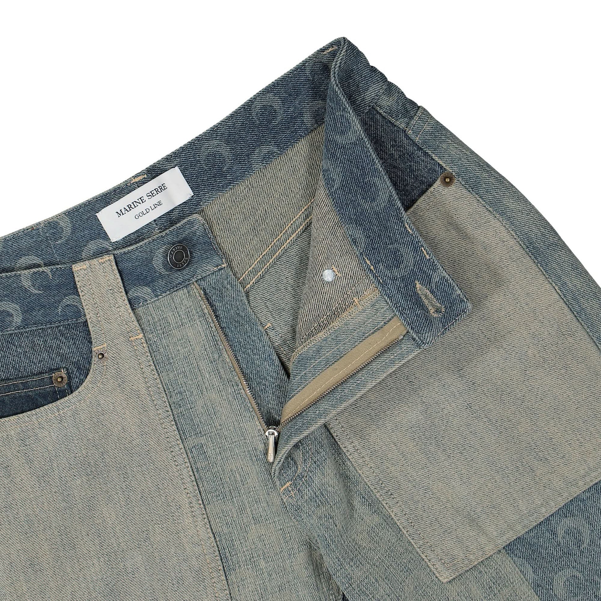 Marine Serre Regenerated Denim Wide Leg Pants Grey Detail view 5 | Gate
