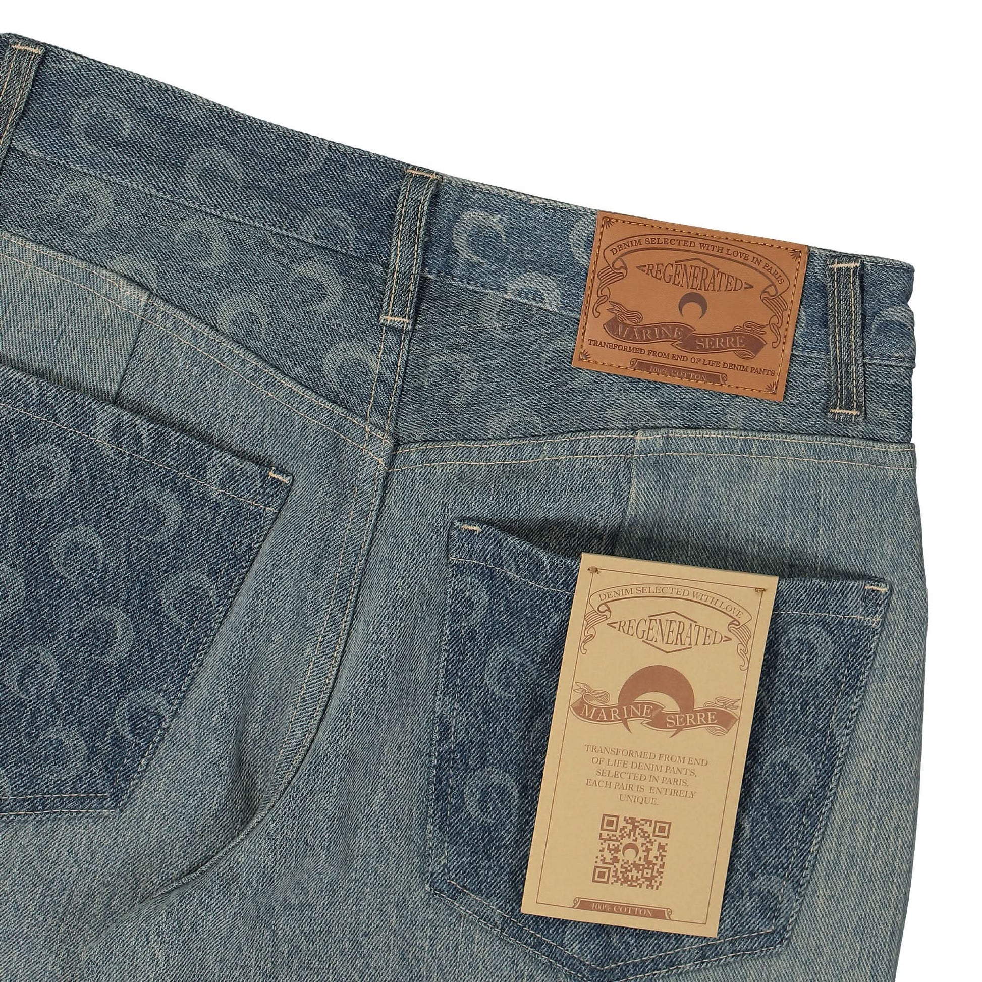 Marine Serre Regenerated Denim Wide Leg Pants Grey Detail view 6 | Gate