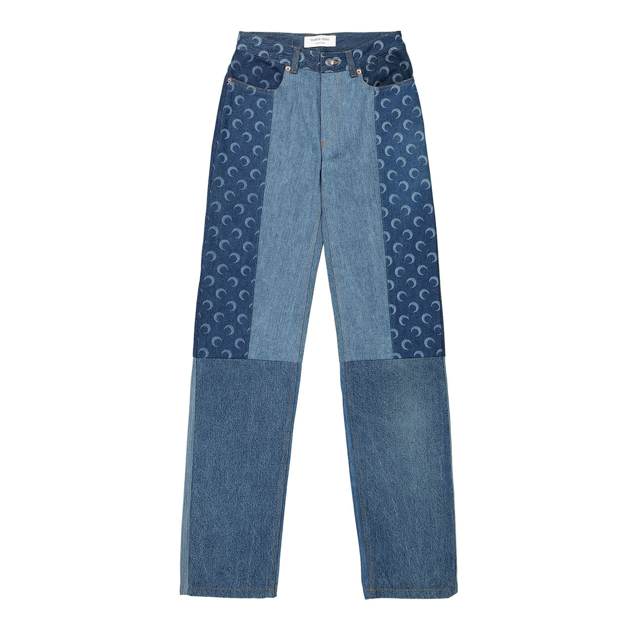 Marine Serre Regenerated Denim Straight Leg Pants Blue Detail view 1 | Gate