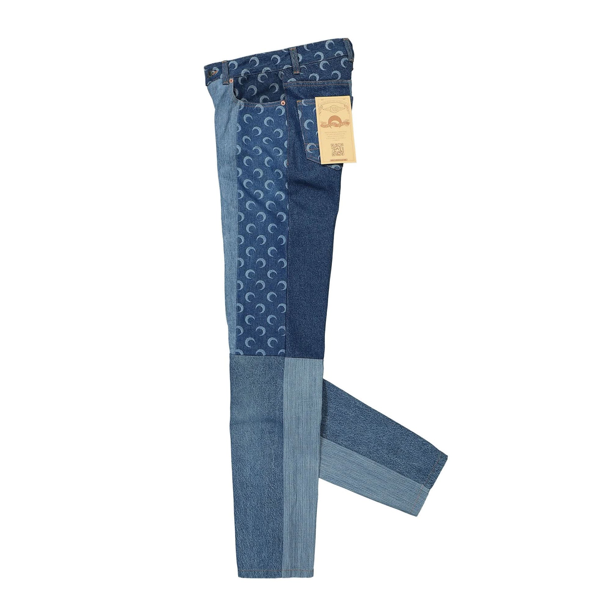 Marine Serre Regenerated Denim Straight Leg Pants Blue Detail view 3 | Gate