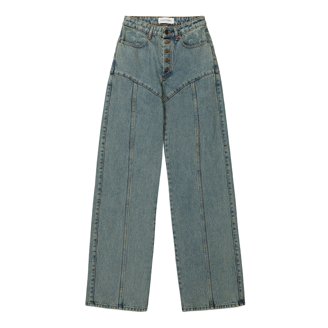 Marine Serre Moon Laser Denim Flare Jeans Blue Detail view 1 | Gate