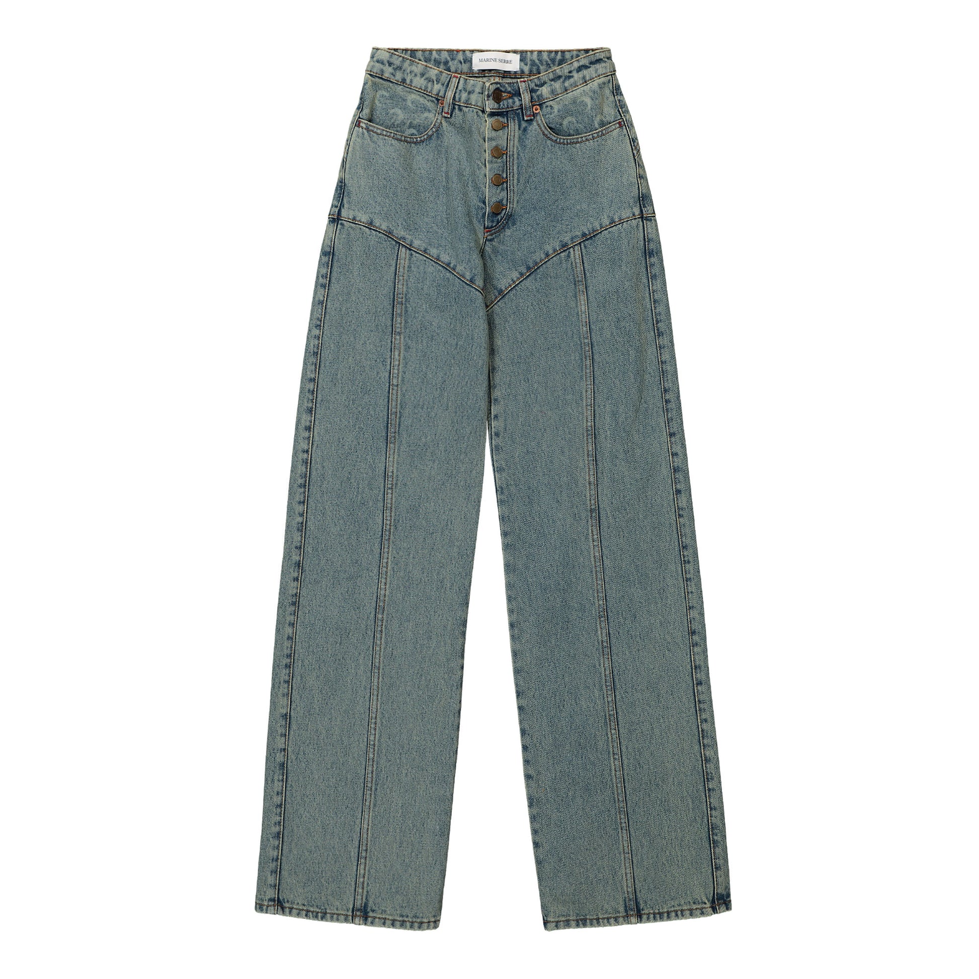 Marine Serre Moon Laser Denim Flare Jeans Blue Detail view 1 | Gate