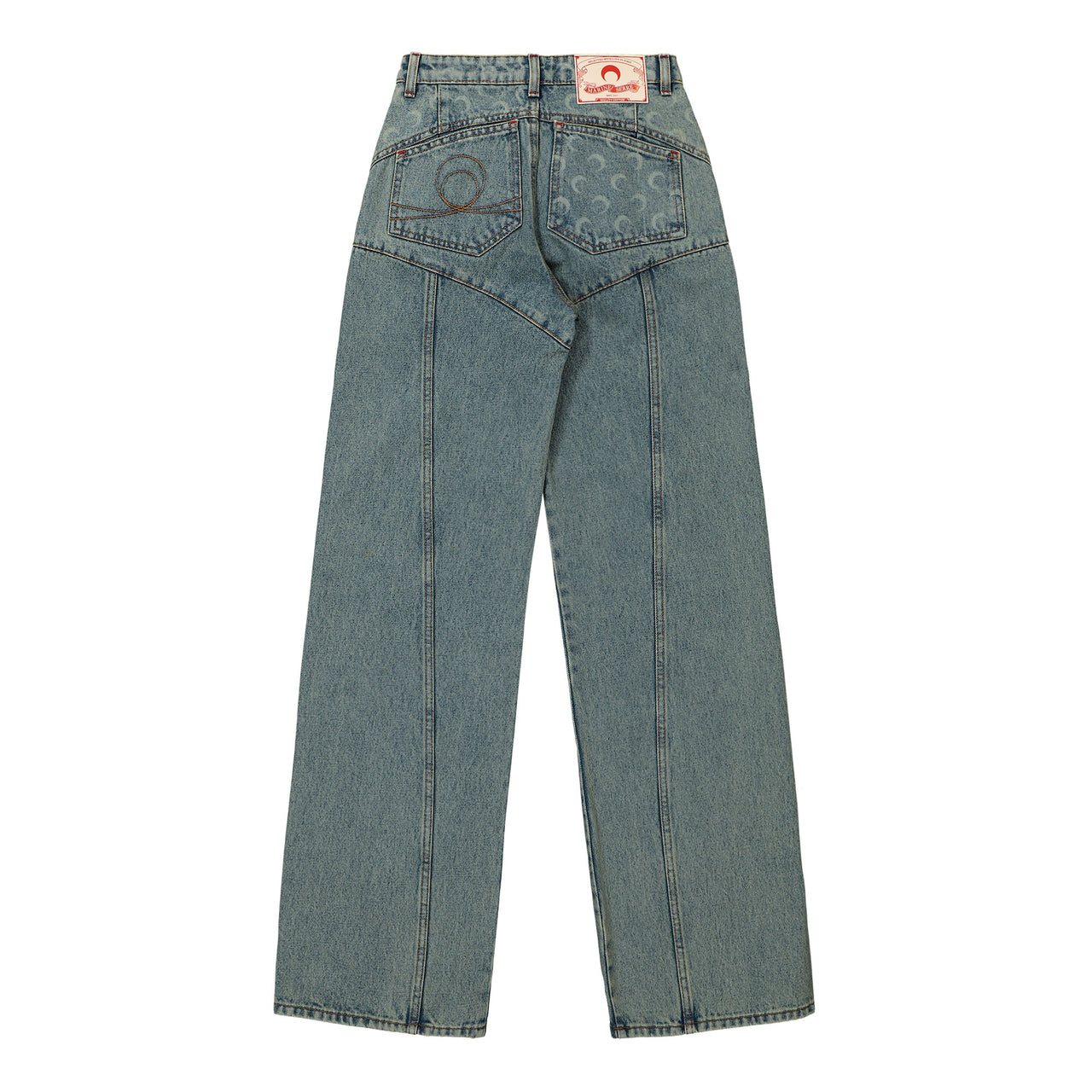 Marine Serre Moon Laser Denim Flare Jeans Blue Detail view 1 | Gate