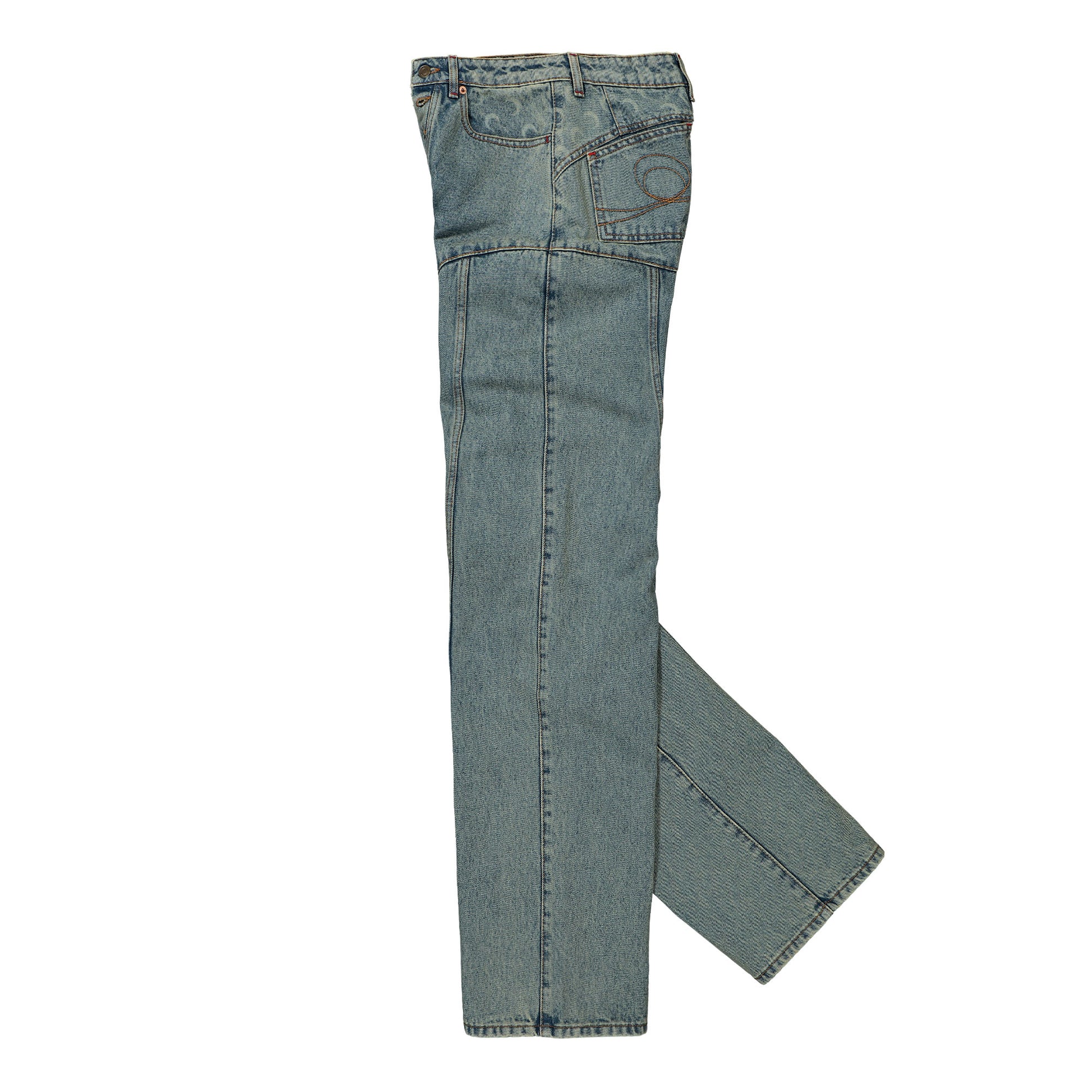 Marine Serre Moon Laser Denim Flare Jeans Blue Detail view 3 | Gate