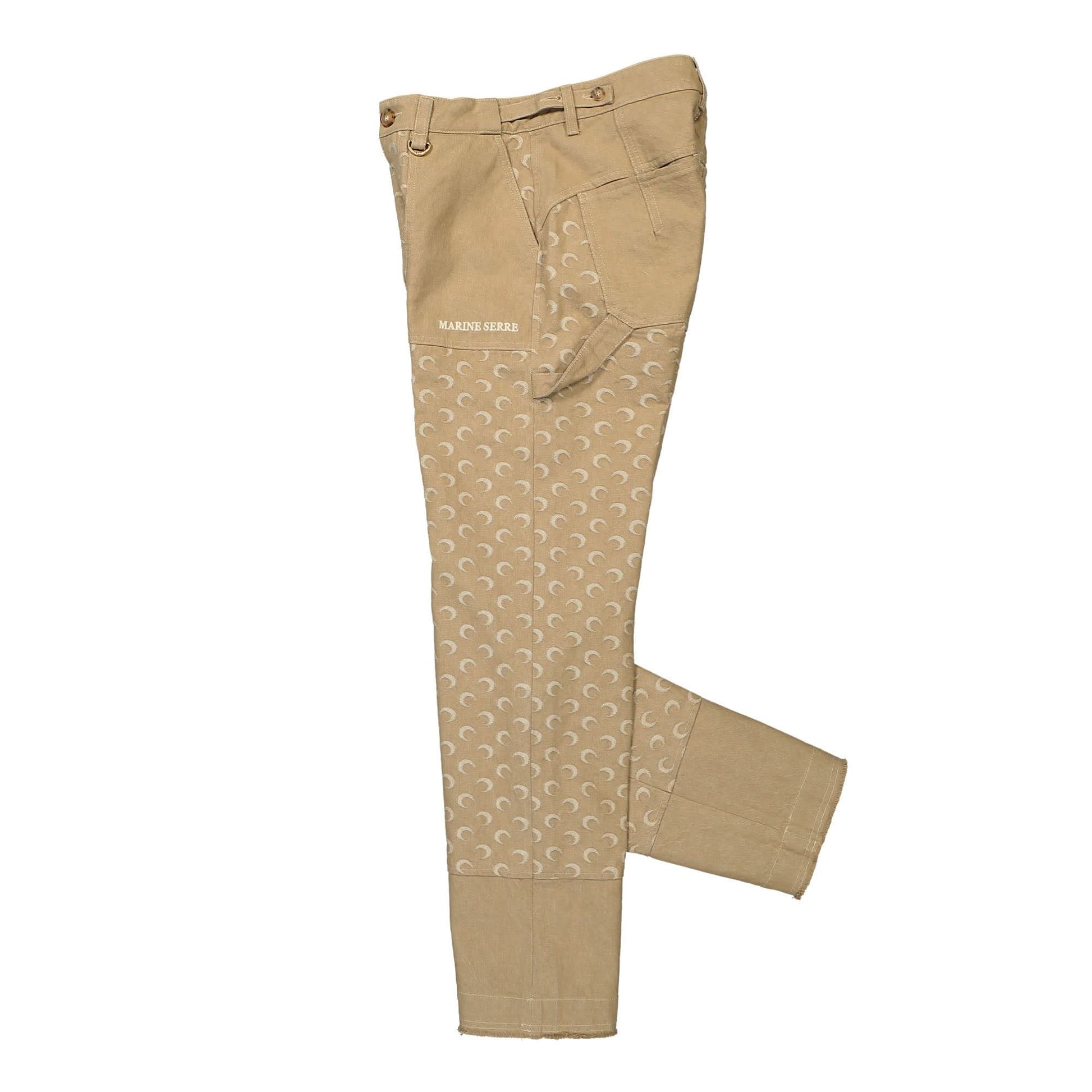 Marine Serre Moon Jacquard Twill Workwear Pants Beige Detail view 3 | Gate