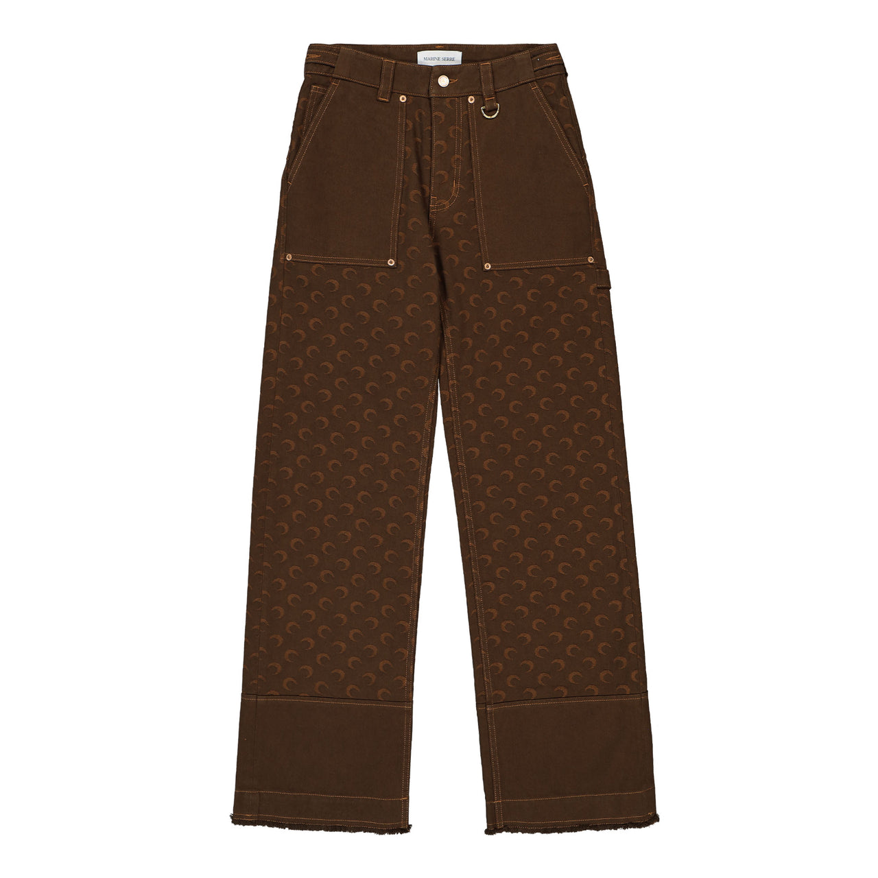 Marine Serre Moon Jacquard Twill Workwear Pants Brown Detail view 1 | Gate