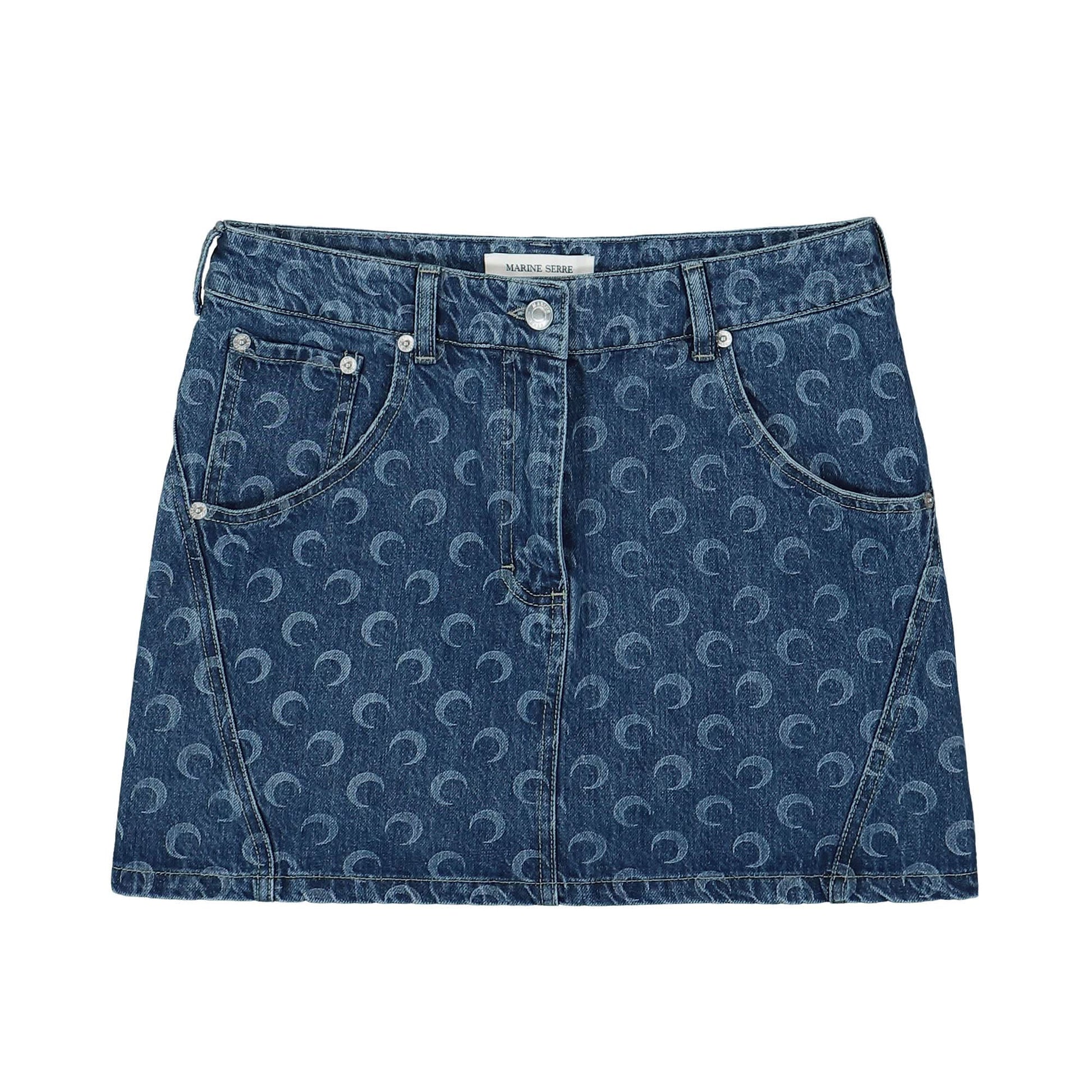 Marine Serre Deadstock Denim Mini Skirt Blue Detail view 1 | Gate