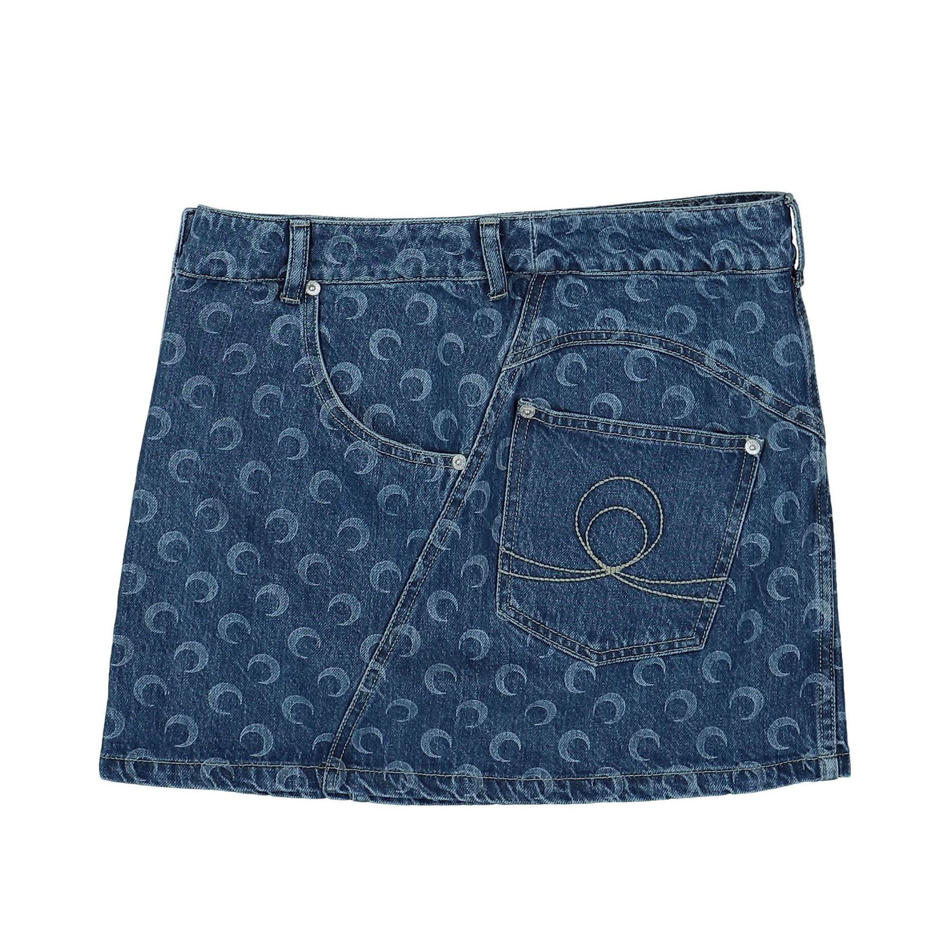 Marine Serre Deadstock Denim Mini Skirt Blue Detail view 3 | Gate