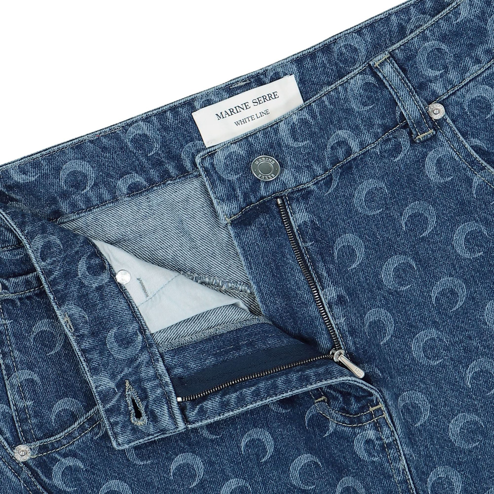 Marine Serre Deadstock Denim Mini Skirt Blue Detail view 4 | Gate