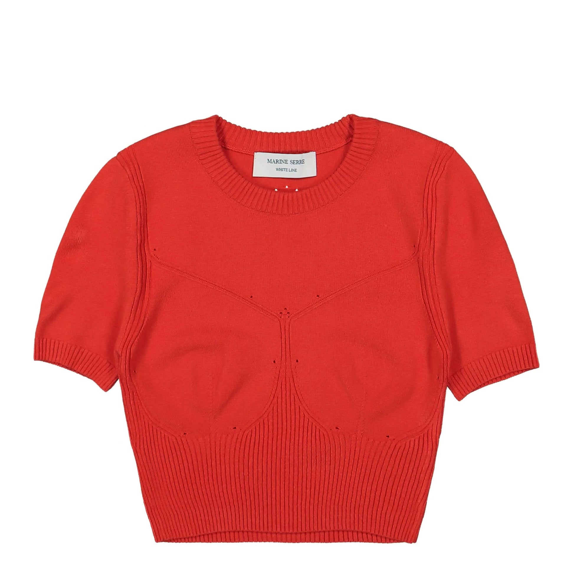 Marine Serre Knit Rib Cropped Pullover Red Detail view 1 | Gate