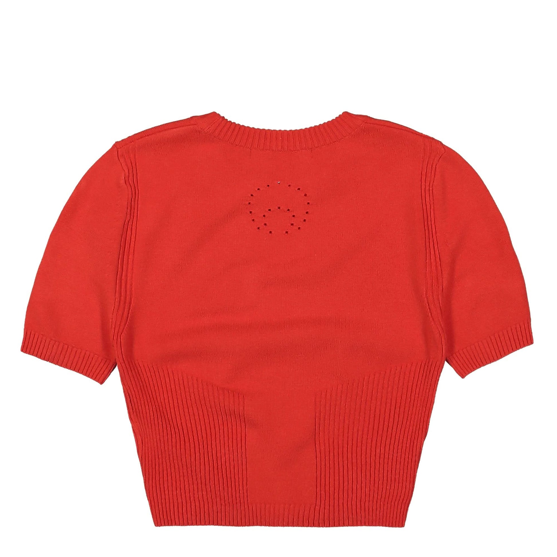 Marine Serre Knit Rib Cropped Pullover Red Detail view 2 | Gate