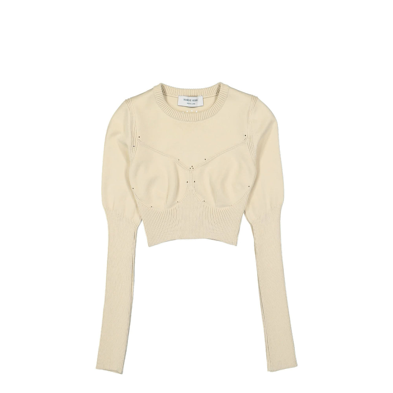 Marine Serre Rib Knit Cropped Top Beige Detail view 1 | Gate