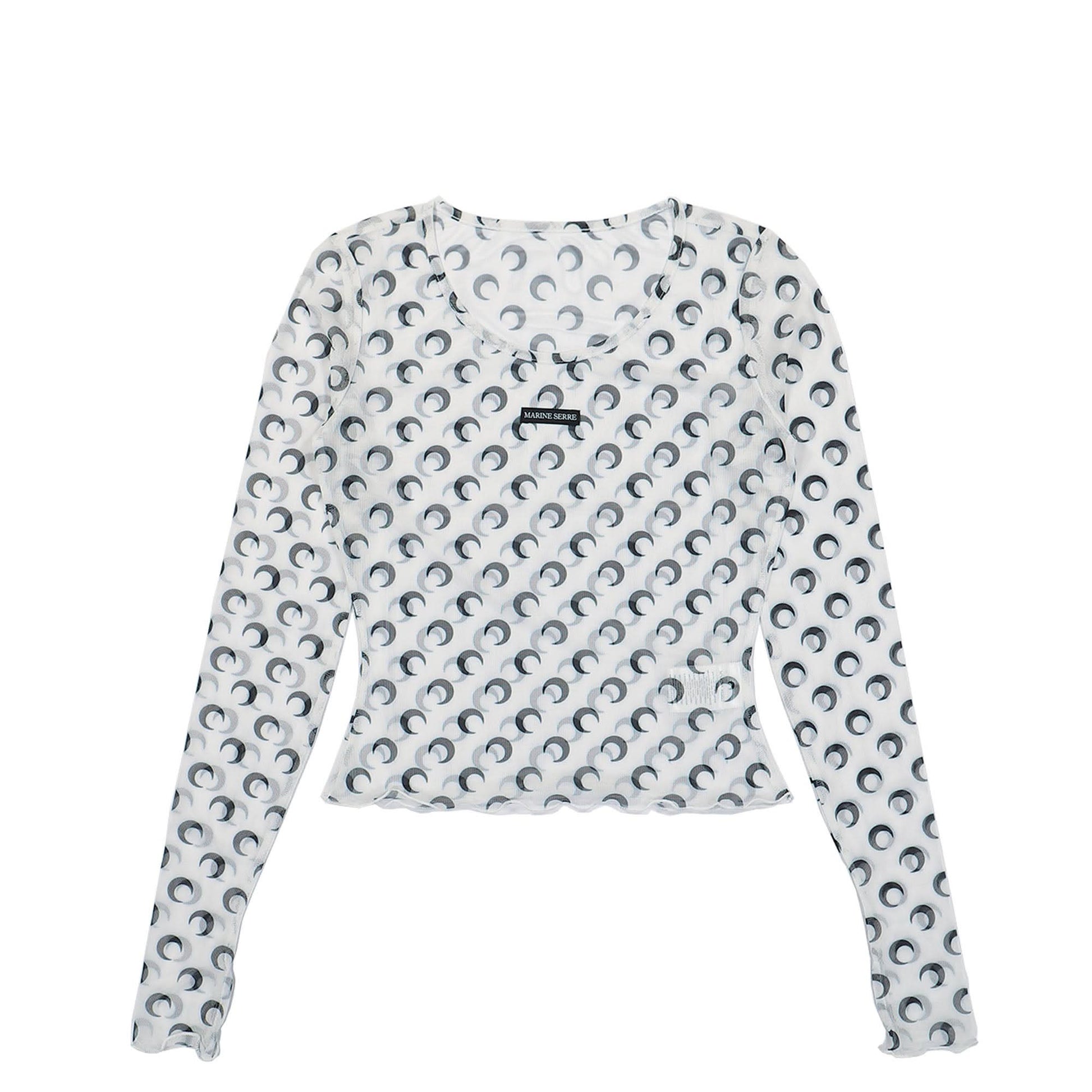 Marine Serre Moon Printed Mesh Second Skin Cropped Top White Detail view 1 | Gate