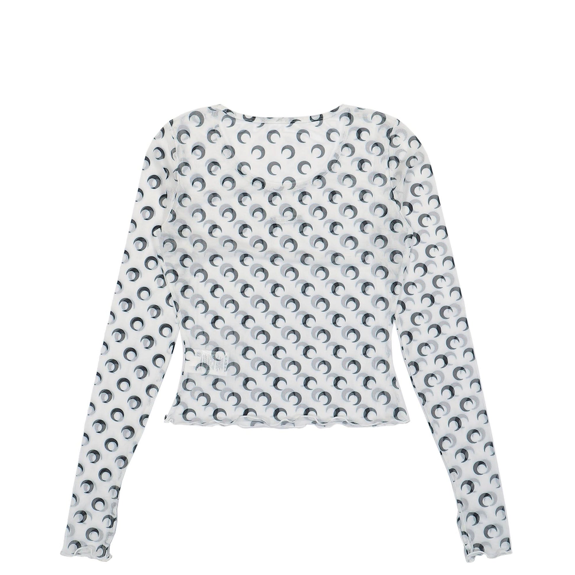 Marine Serre Moon Printed Mesh Second Skin Cropped Top White Detail view 2 | Gate