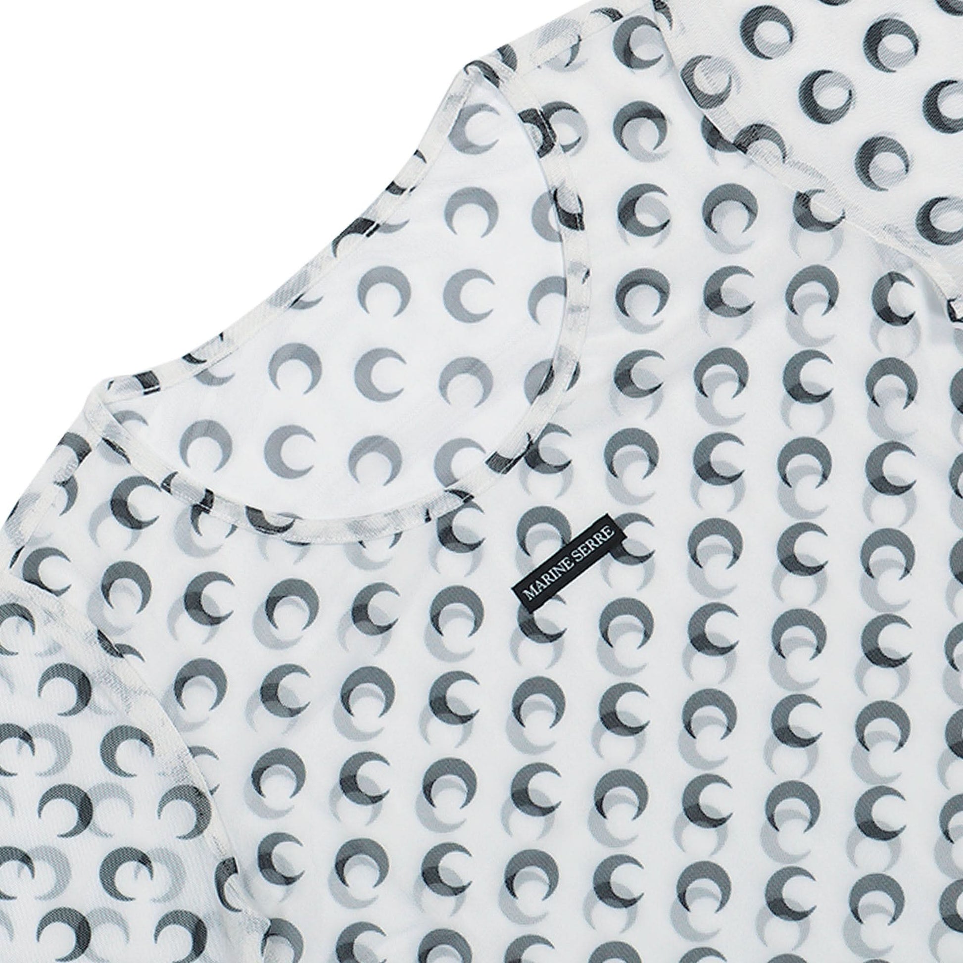 Marine Serre Moon Printed Mesh Second Skin Cropped Top White Detail view 3 | Gate