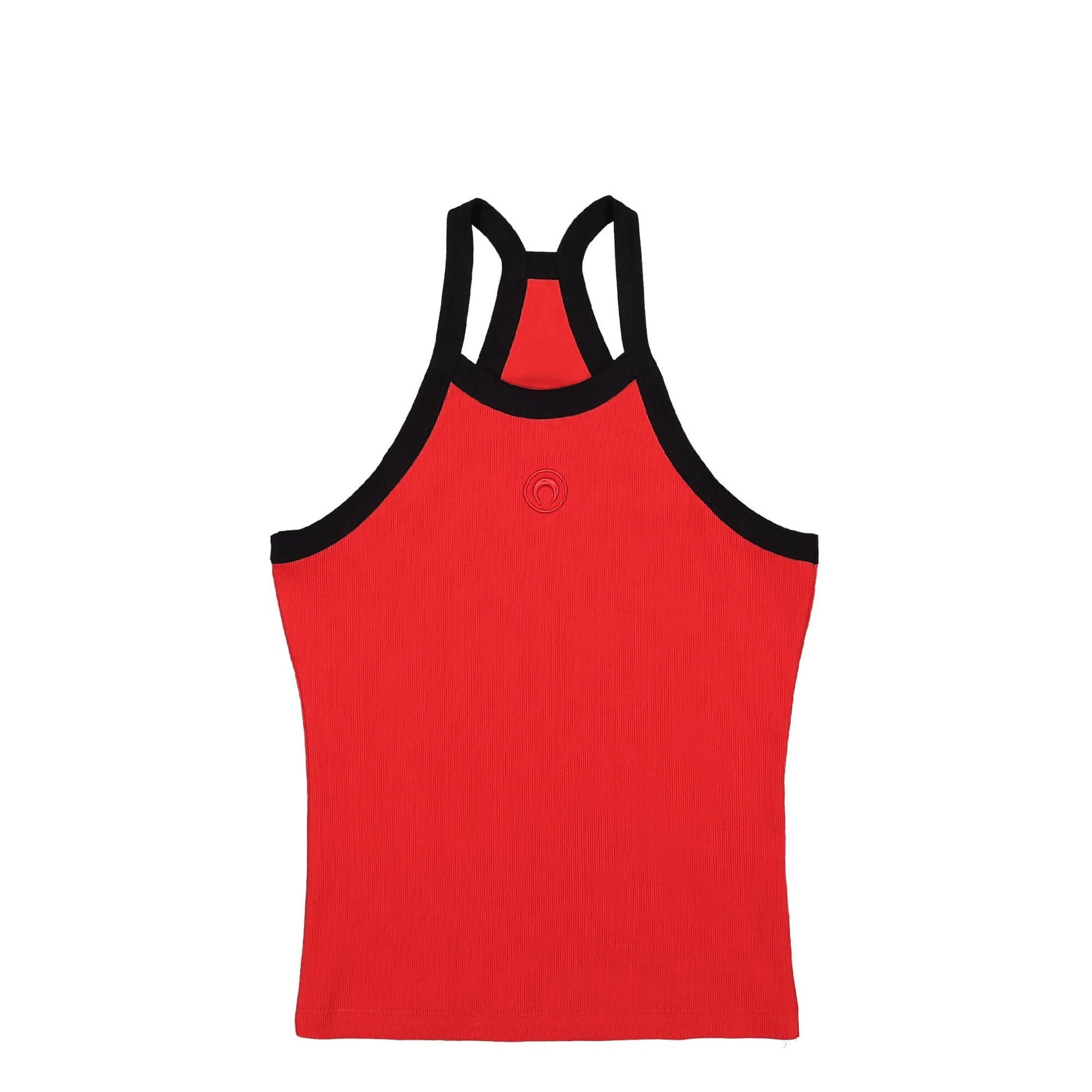 Marine Serre Moon Logo Ribbed Jersey Tank Top Red Detail view 1 | Gate