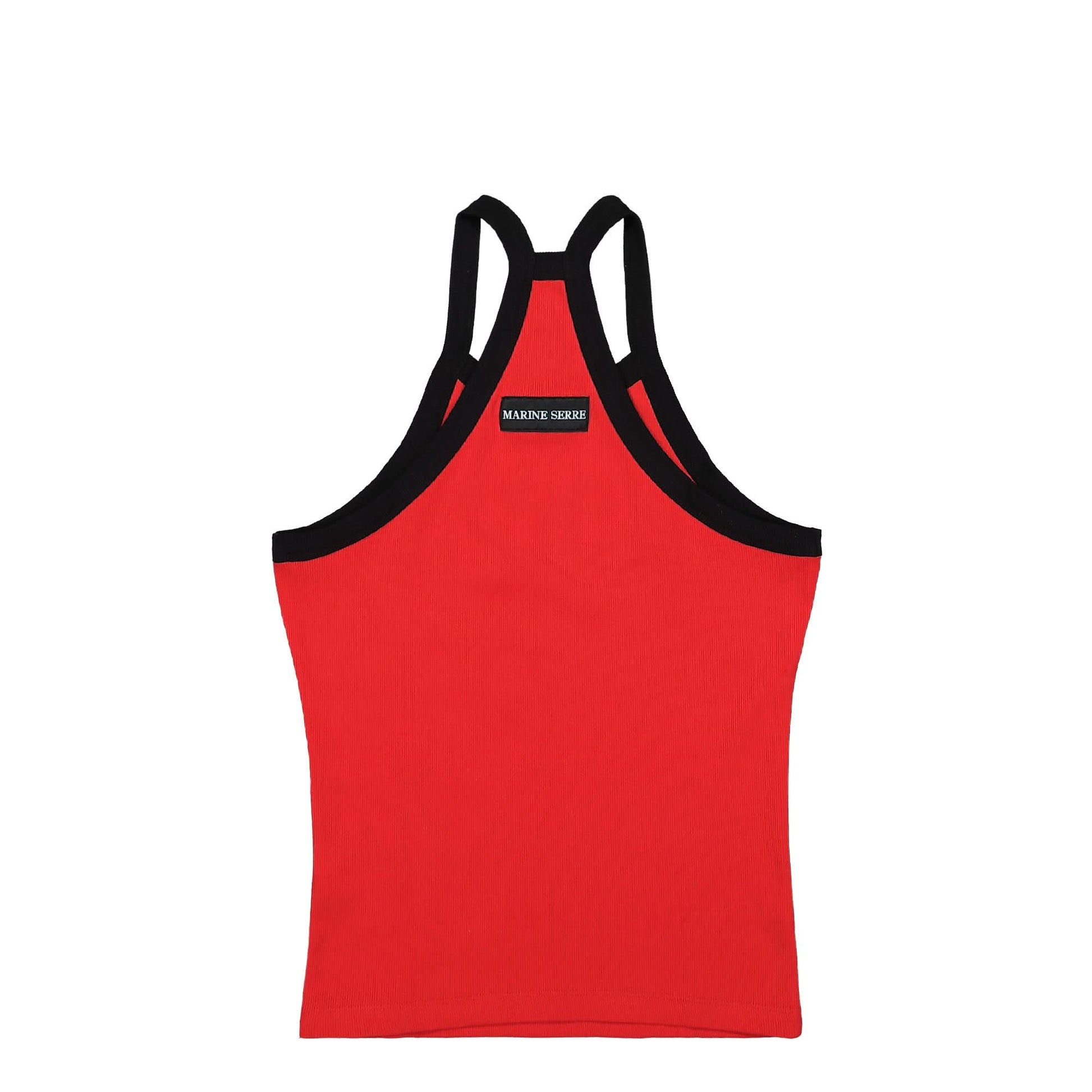 Marine Serre Moon Logo Ribbed Jersey Tank Top Red Detail view 2 | Gate