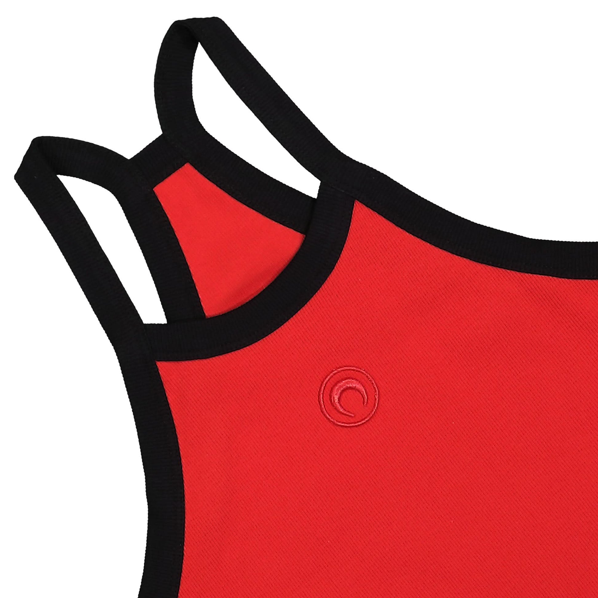 Marine Serre Moon Logo Ribbed Jersey Tank Top Red Detail view 3 | Gate