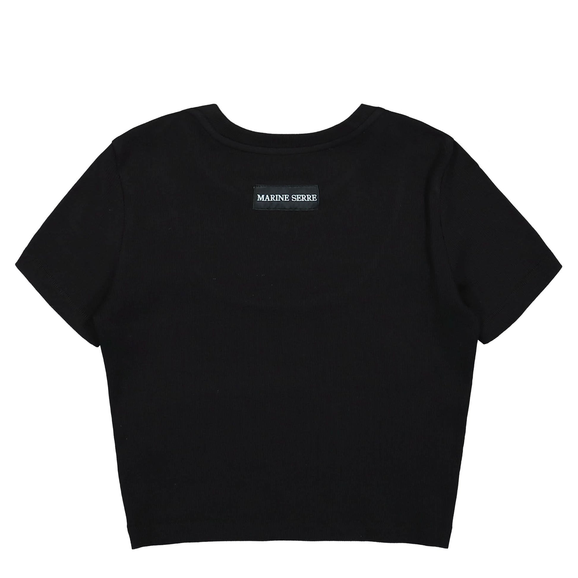 Marine Serre Moon Logo Ribbed Jersey Cut-Out T-Shirt Black Detail view 2 | Gate
