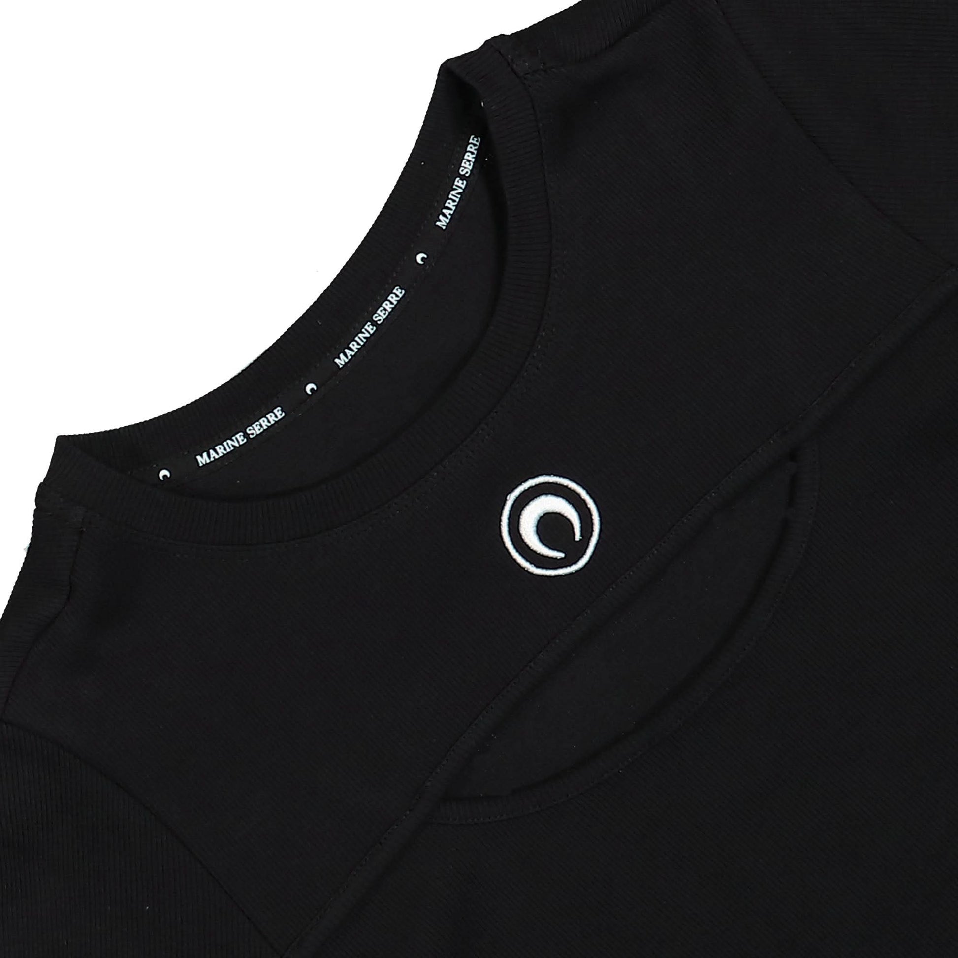 Marine Serre Moon Logo Ribbed Jersey Cut-Out T-Shirt Black Detail view 3 | Gate