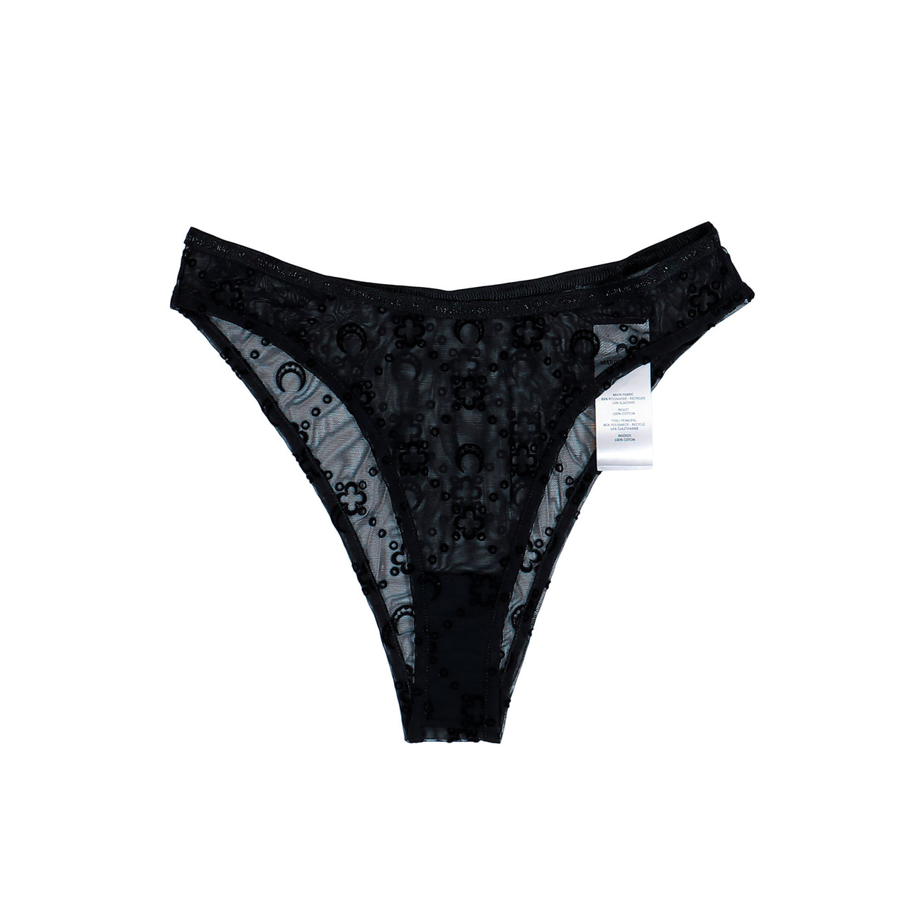 Marine Serre Moonogram Mesh Flock High-Cut Panties Black Slips & Thongs WUW052ACJER0005-BK99 Detail View 1 | GATE
