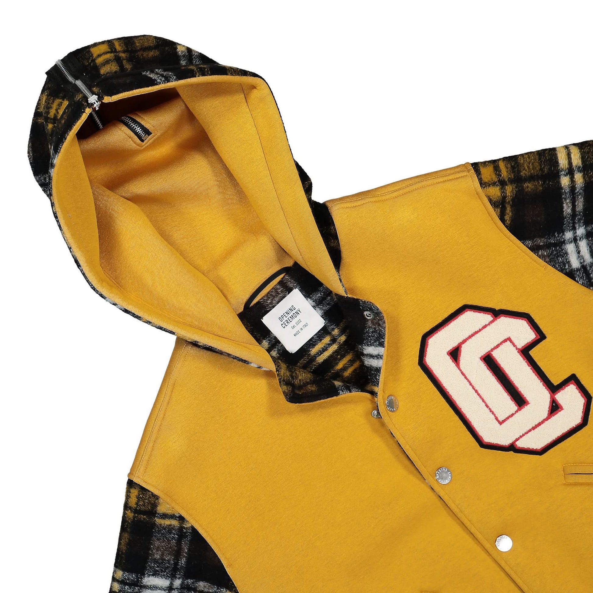 Opening Ceremony OC Wheat Bonded Wool Varsity Jacket Yellow Detail view 3 | Gate