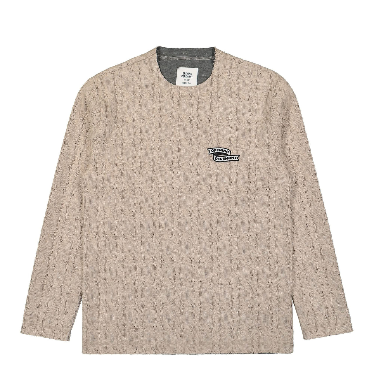 Opening Ceremony OC Patch Bonded Knit Sweater Beige Detail view 1 | Gate