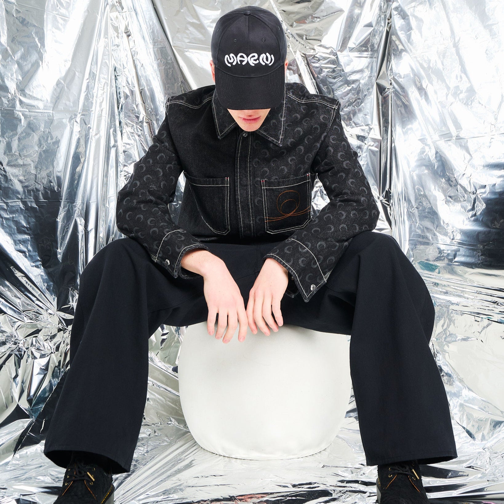 Marine Serre Moon Laser Denim Overshirt Black Detail view 2 | Gate