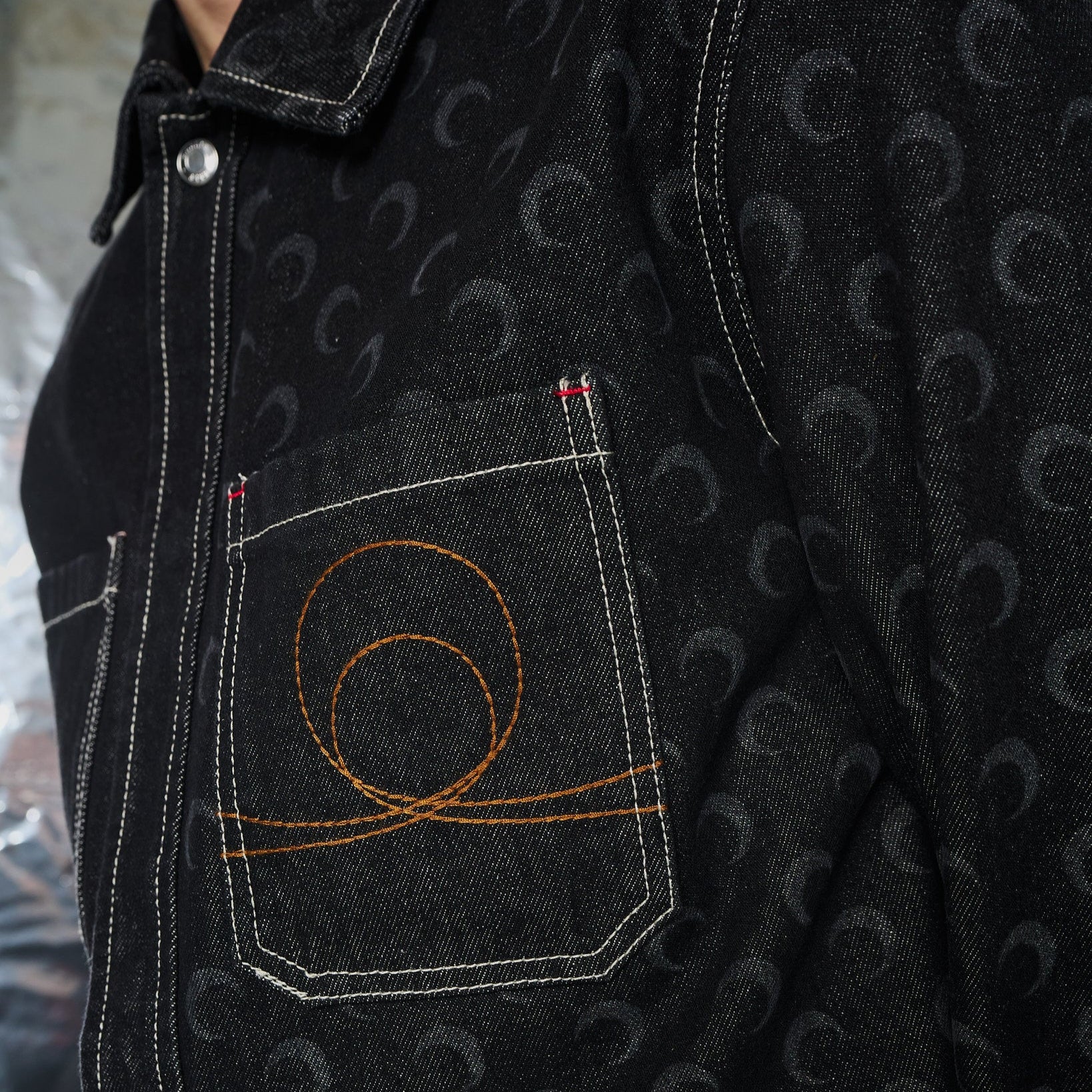 Marine Serre Moon Laser Denim Overshirt Black Detail view 3 | Gate