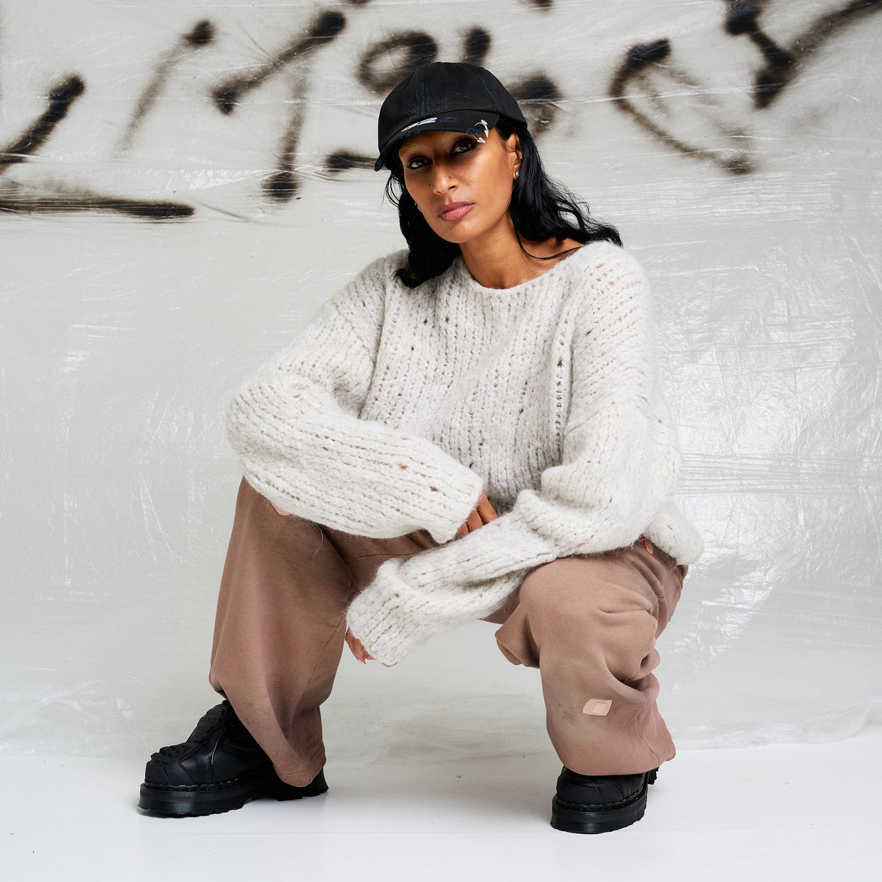 Ambush Cropped Mohair Crewneck Grey Detail view 1 | Gate
