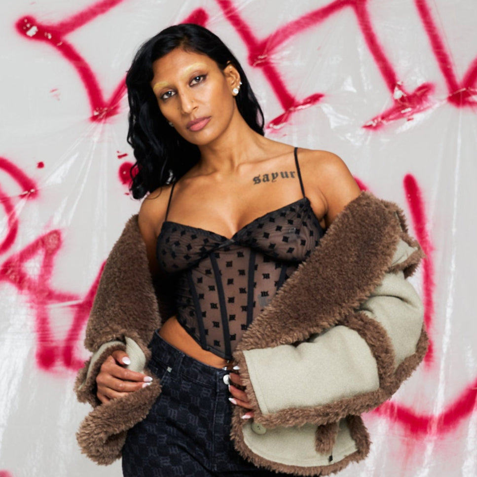 MISBHV Mesh Monogram Corset Black Detail view 1 | Gate