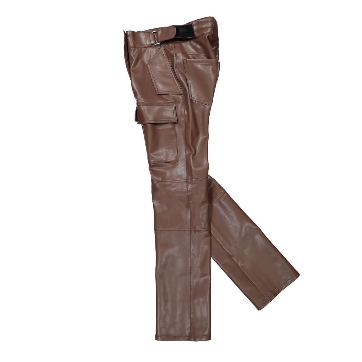 MISBHV Vegan Leather Moto Trousers Brown Detail view 3 | Gate
