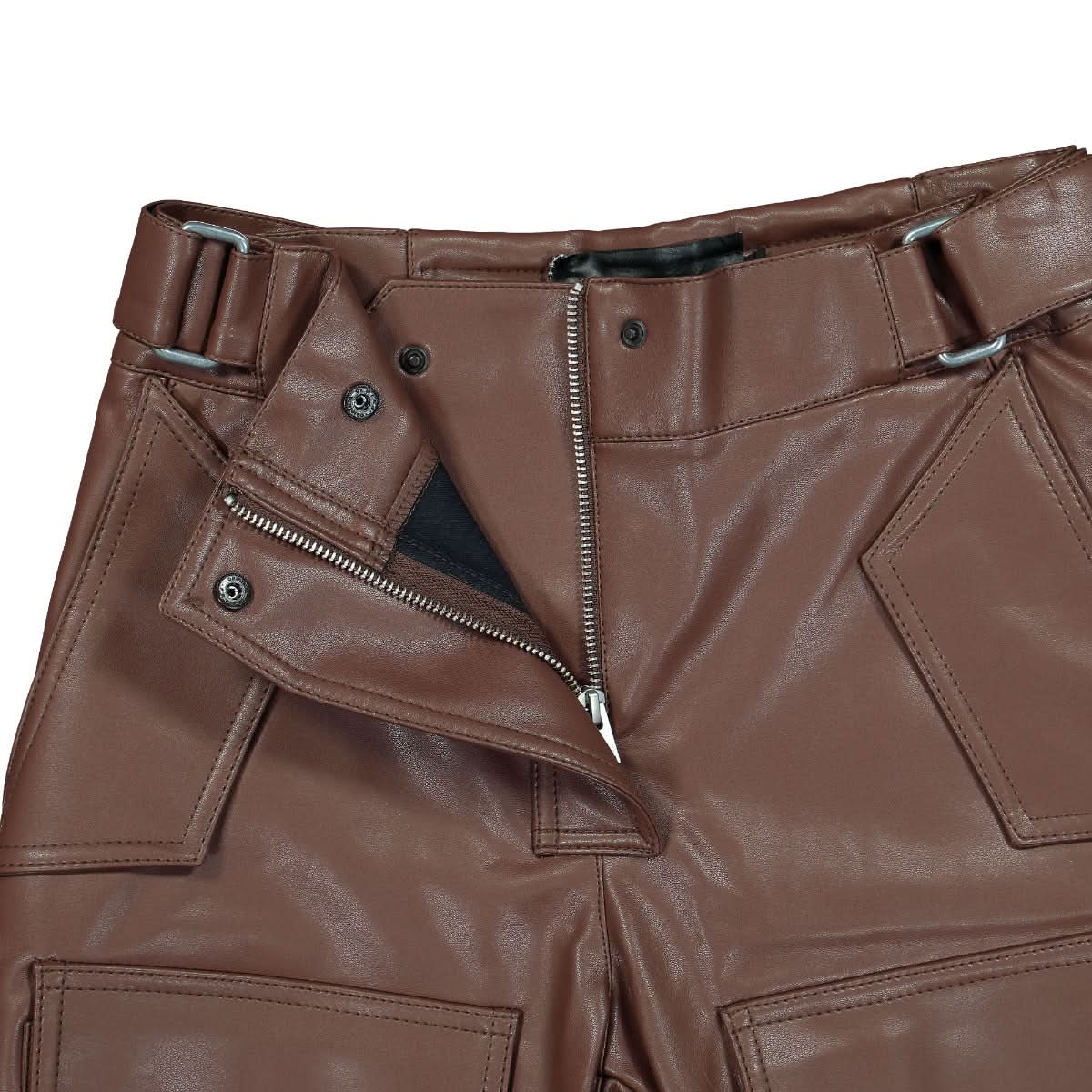 MISBHV Vegan Leather Moto Trousers Brown Detail view 4 | Gate
