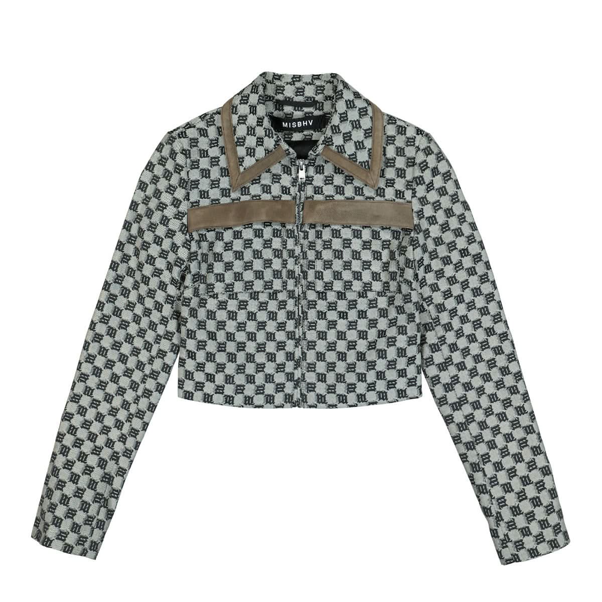 MISBHV Monogram Jaquard Canvas/Suede Cropped Jacket Grey Detail view 1 | Gate