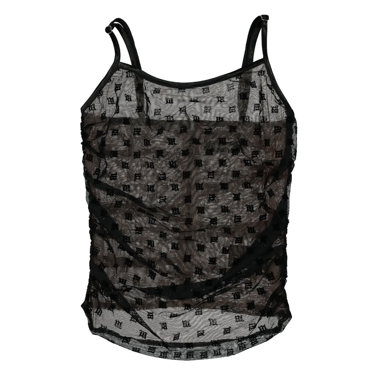 MISBHV Mesh Monogram Draped Top Black Detail view 1 | Gate
