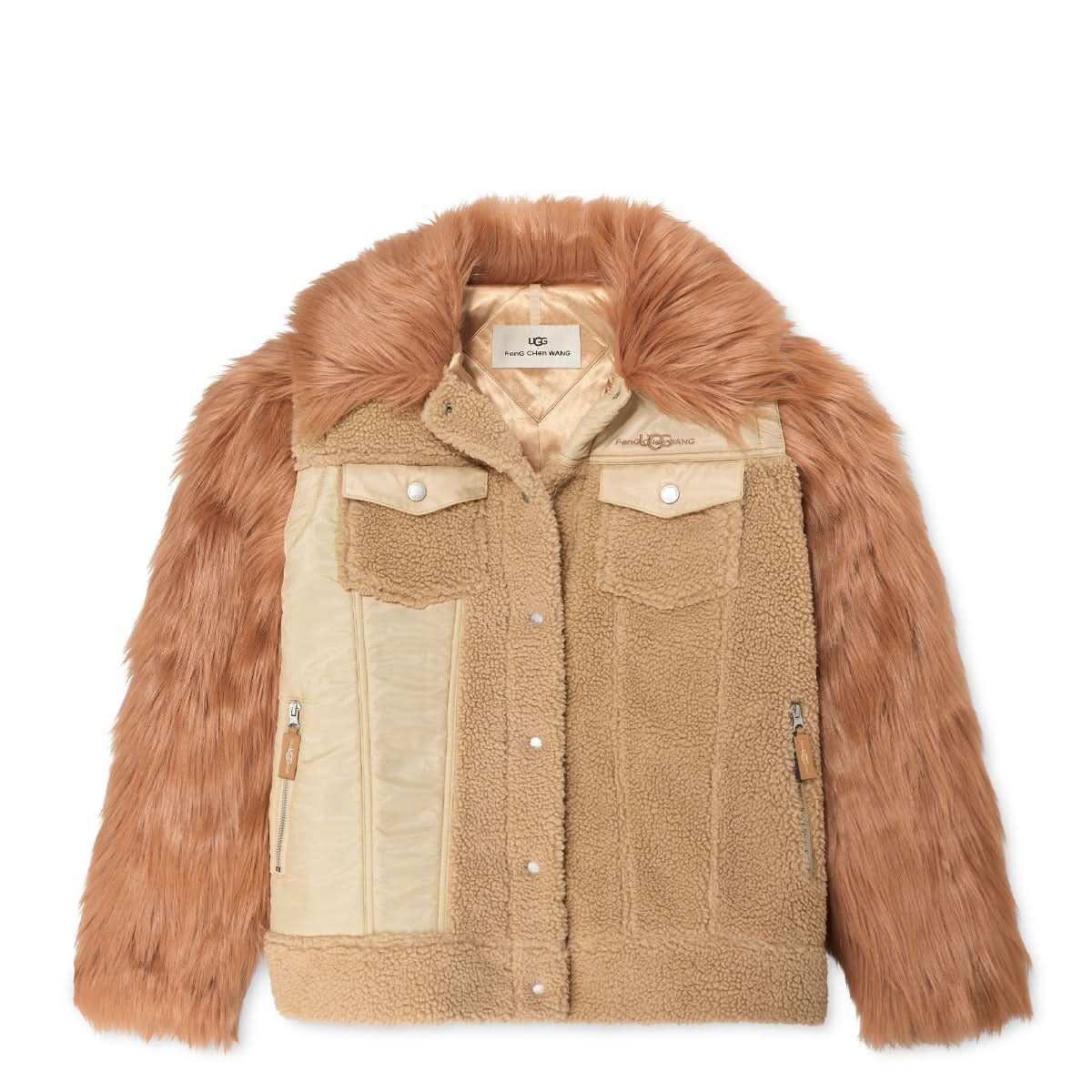 Feng Chen Wang Faux Fur 2 in 1 Jacket Brown,Beige Detail view 1 | Gate