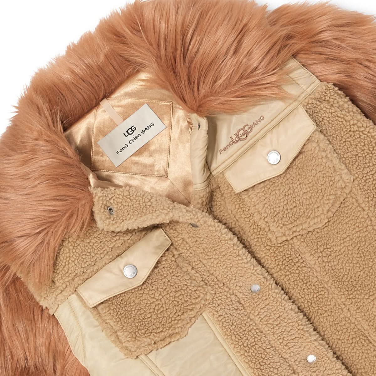 Feng Chen Wang Faux Fur 2 in 1 Jacket Brown,Beige Detail view 3 | Gate