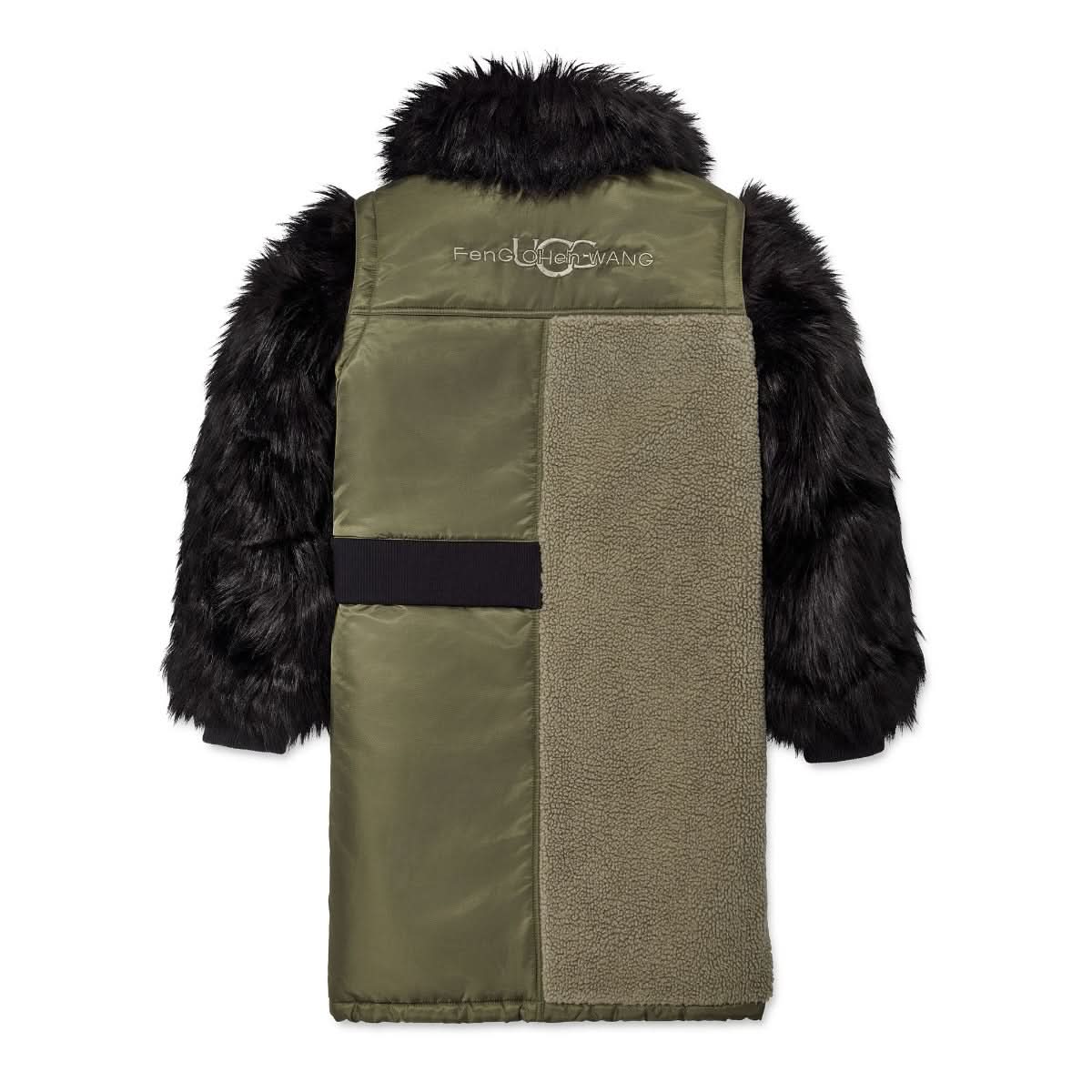 Feng Chen Wang x UGG Faux Fur Long Coat Black,Olive Detail view 2 | Gate