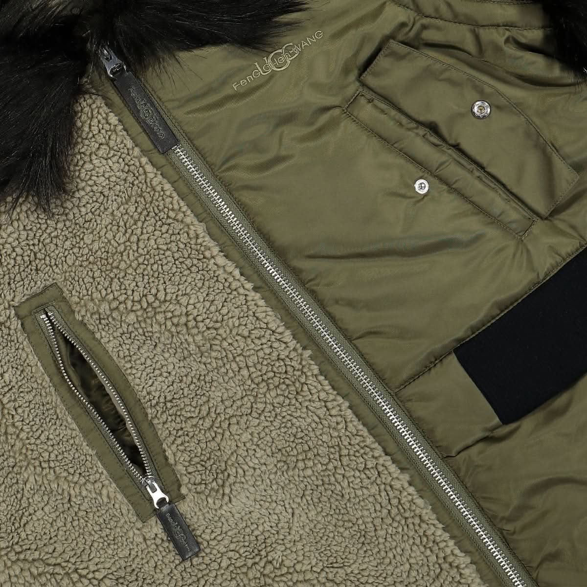 Feng Chen Wang x UGG Faux Fur Long Coat Black,Olive Detail view 4 | Gate