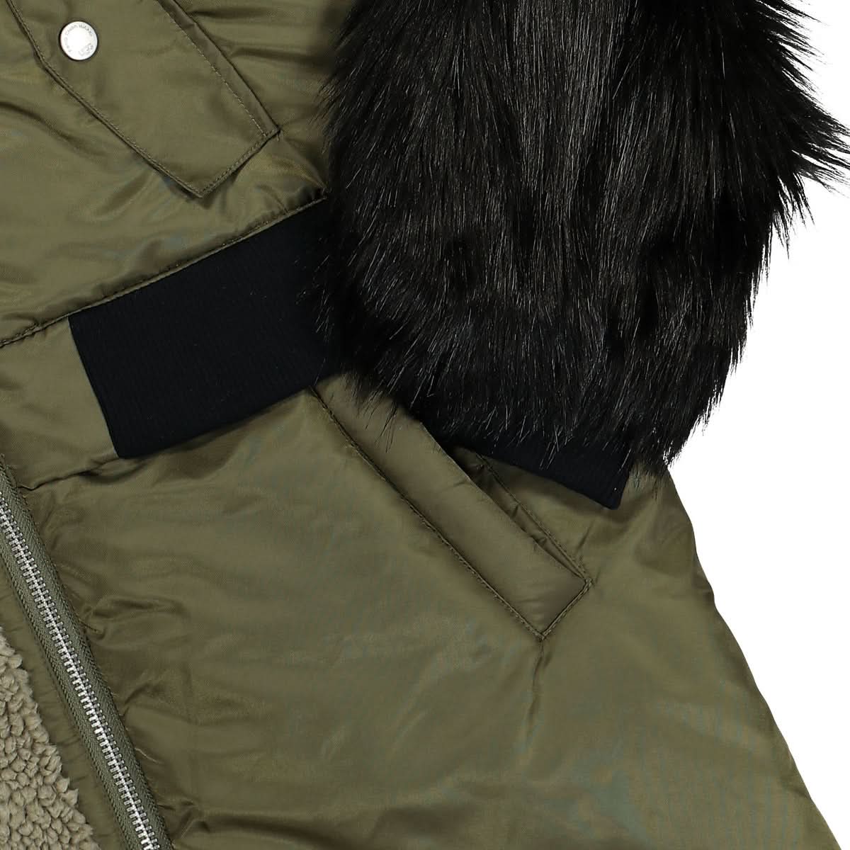 Feng Chen Wang x UGG Faux Fur Long Coat Black,Olive Detail view 5 | Gate