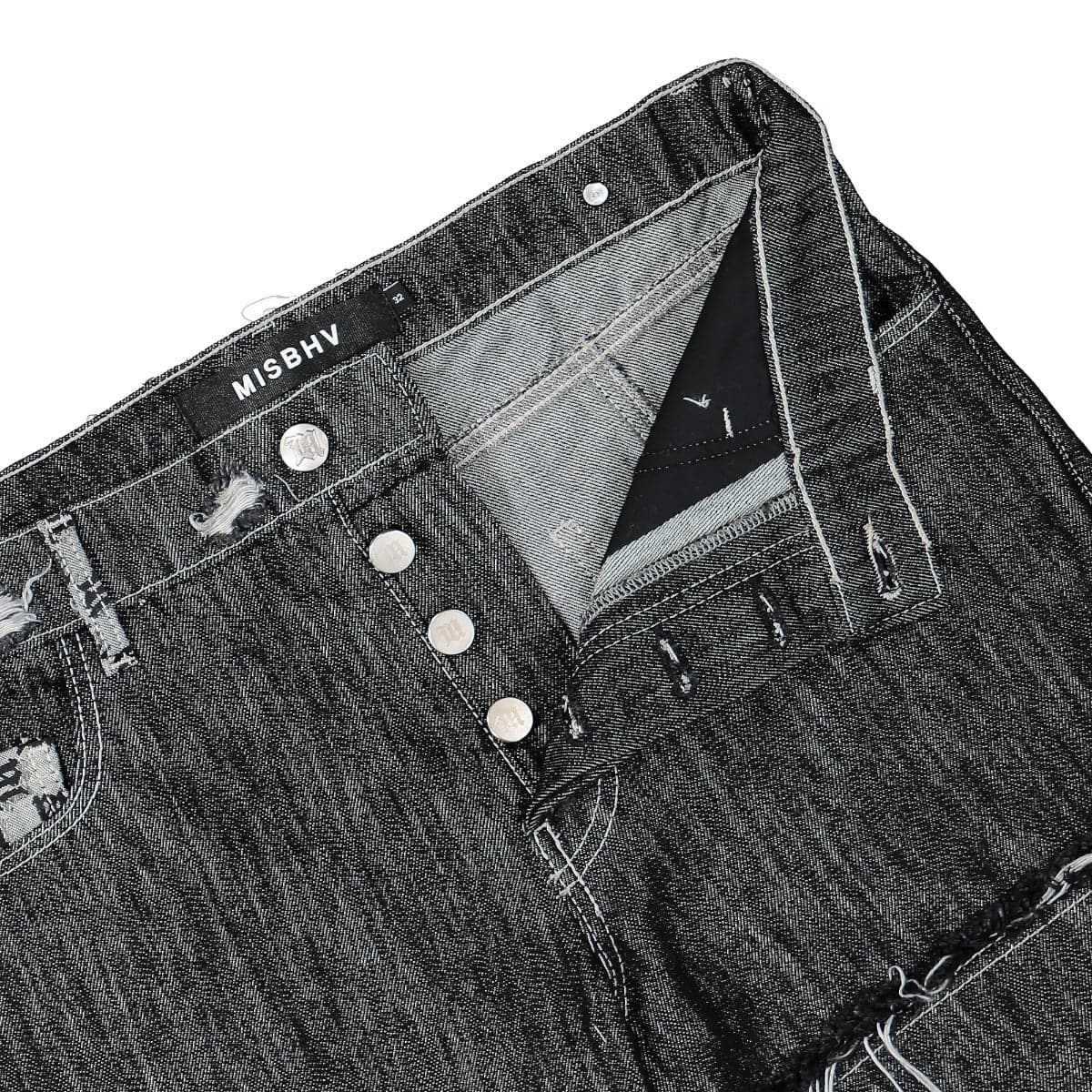 MISBHV Flared Patchwork Denim Trousers Black Detail view 4 | Gate
