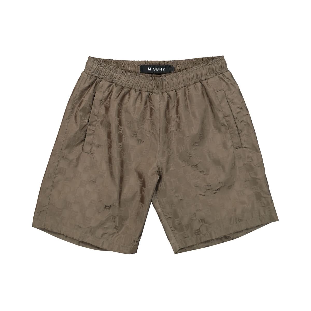 MISBHV Monogram Nylon Long Shorts Olive Detail view 1 | Gate