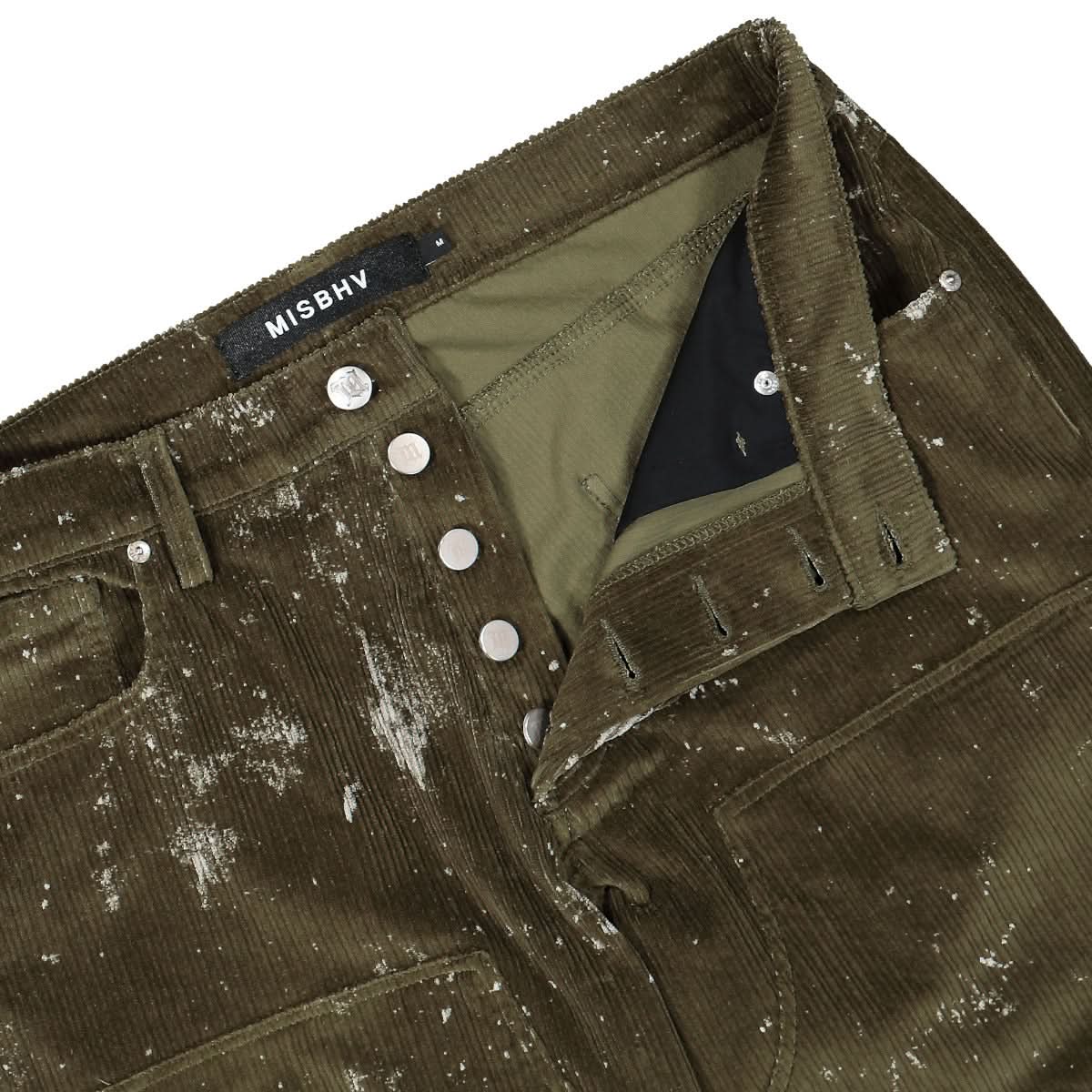 MISBHV Stained Corduroy Trousers Olive Detail view 4 | Gate
