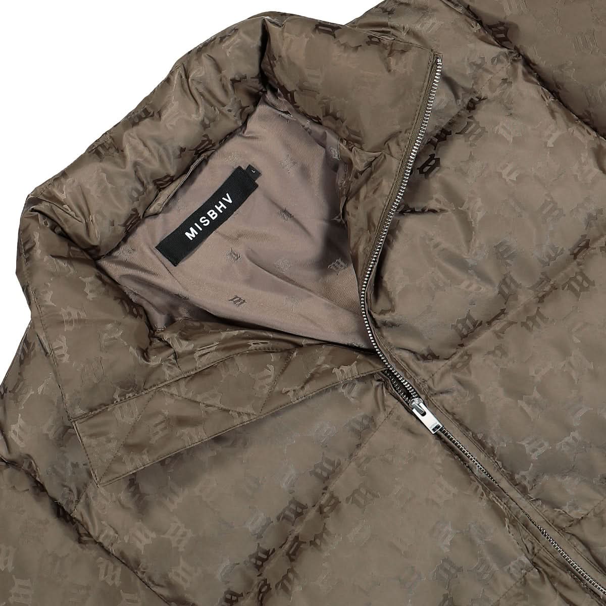 MISBHV Monogram Nylon Puffer Jacket Olive Detail view 3 | Gate