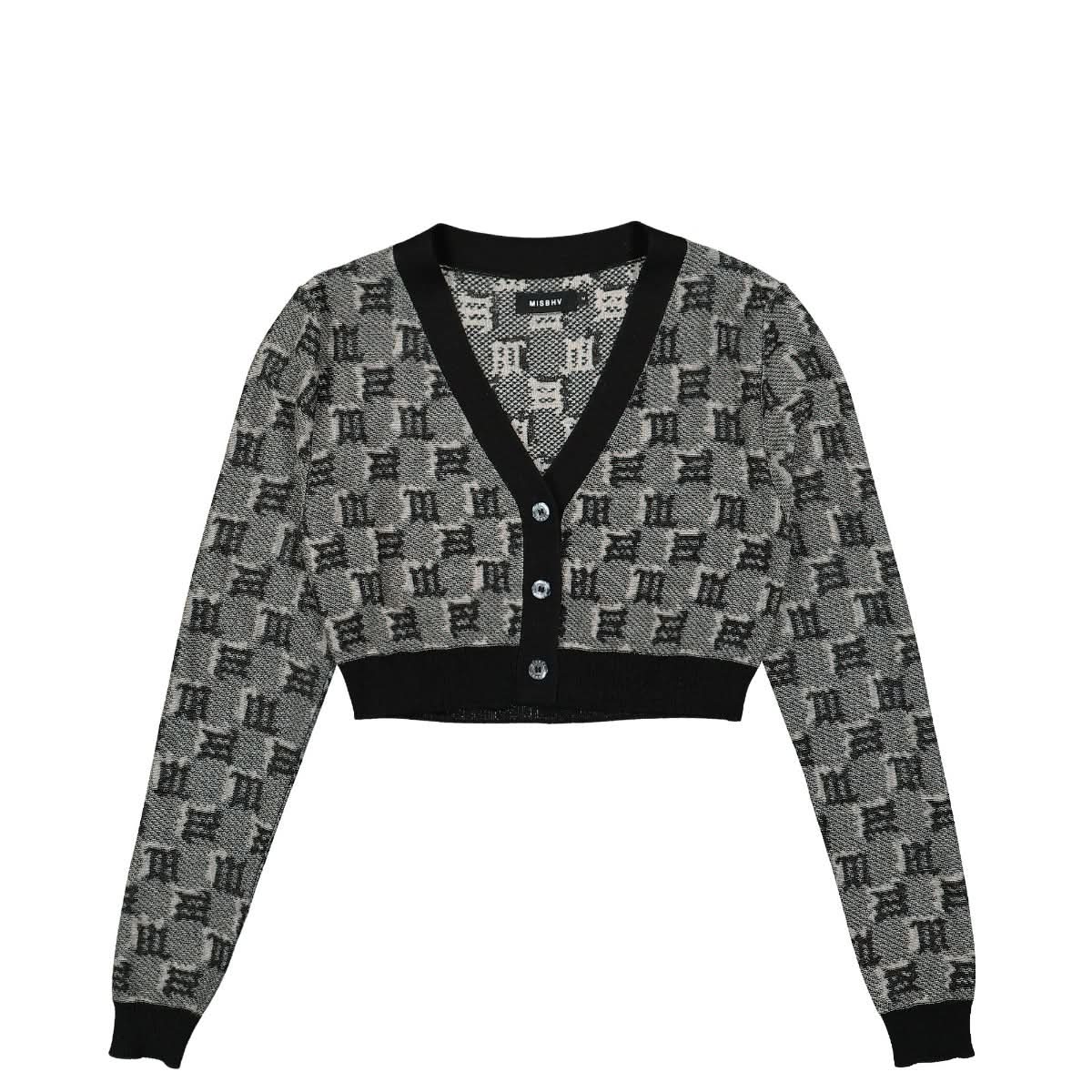 MISBHV Silk Wool Knitted Monogram Cropped Cardigan Multicolor Detail view 1 | Gate