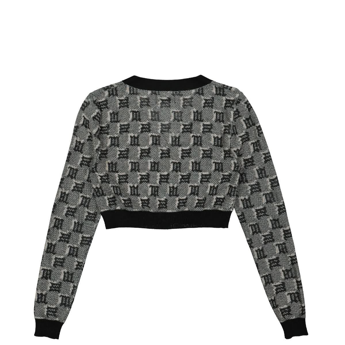 MISBHV Silk Wool Knitted Monogram Cropped Cardigan Multicolor Detail view 2 | Gate