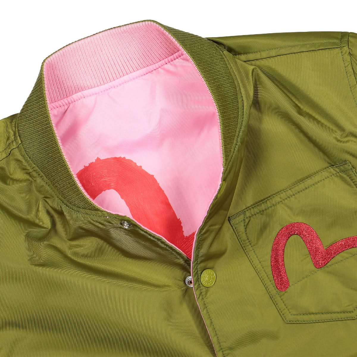 Evisu Reversible Bomber Olive,Pink Detail view 3 | Gate