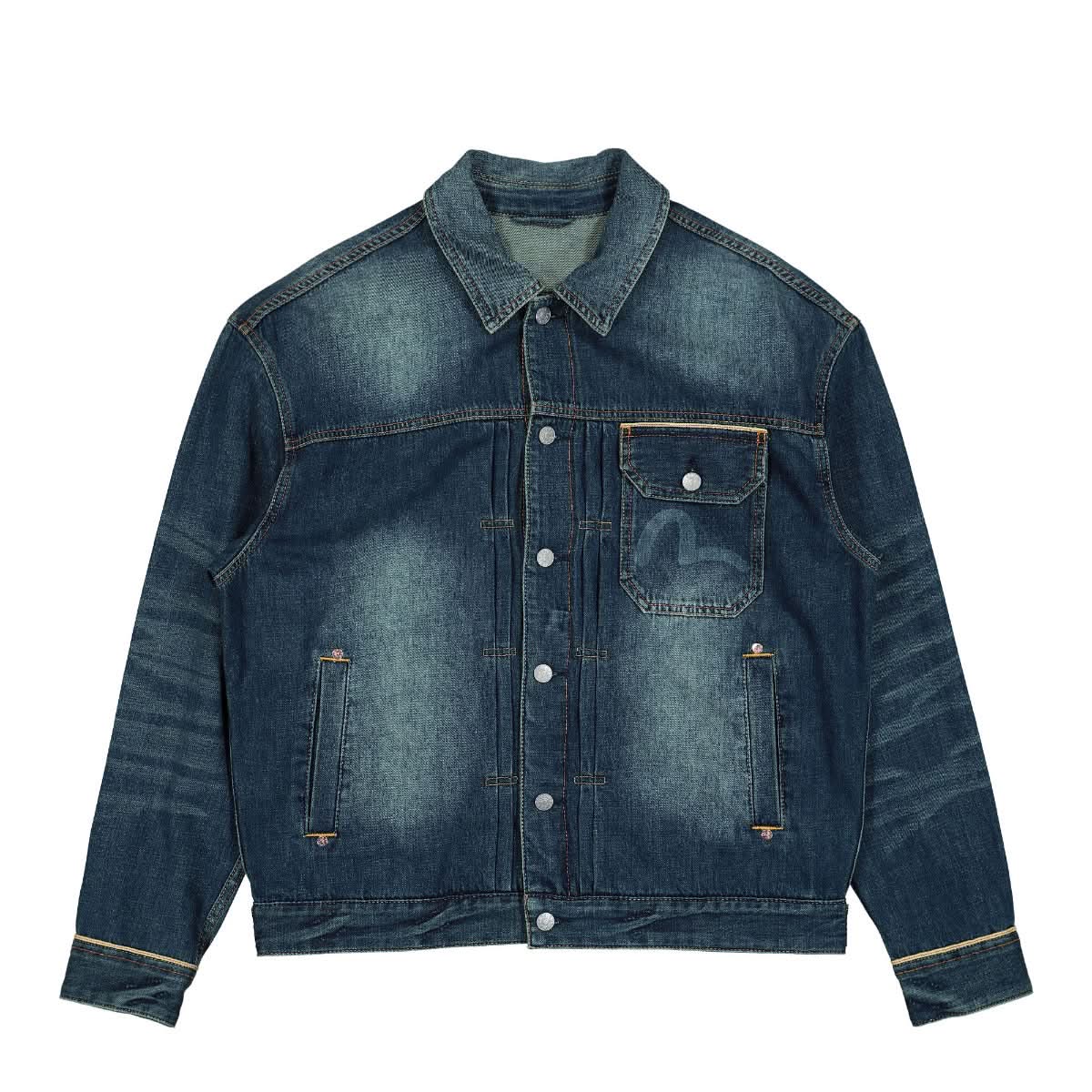 Evisu Woven Discharge and EMB Freehand Stitching Daicock DN Jacket Blue Detail view 1 | Gate