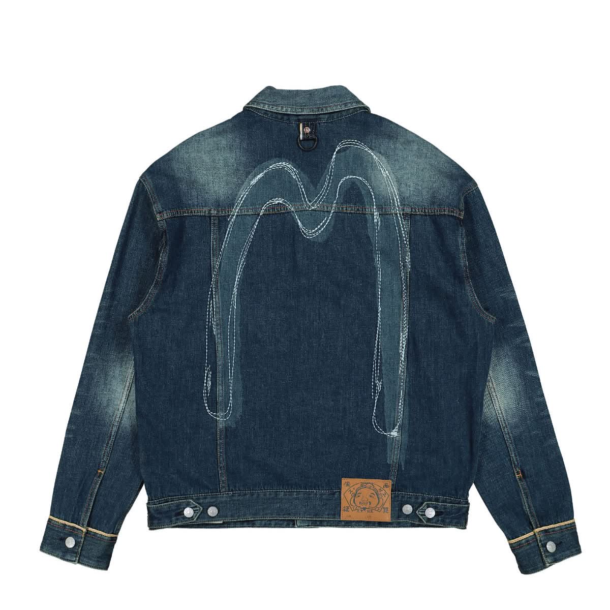 Evisu Woven Discharge and EMB Freehand Stitching Daicock DN Jacket Blue Detail view 2 | Gate